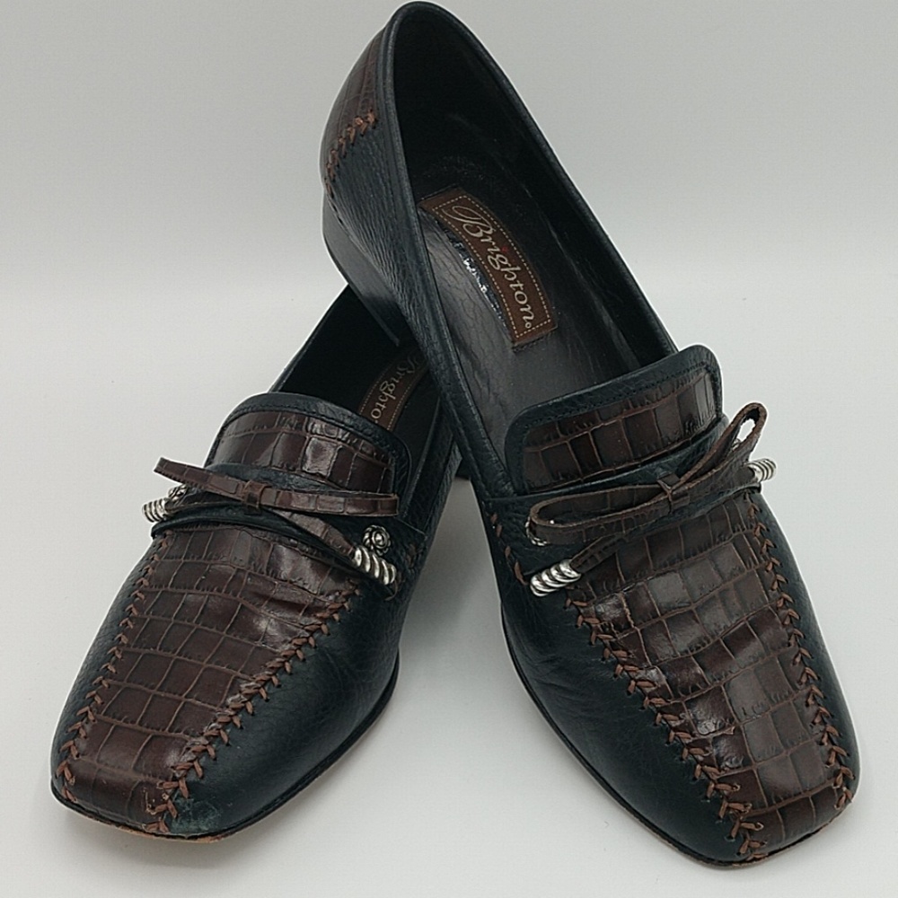 Brighton Kent Loafer Embossed Black/Brown Leather